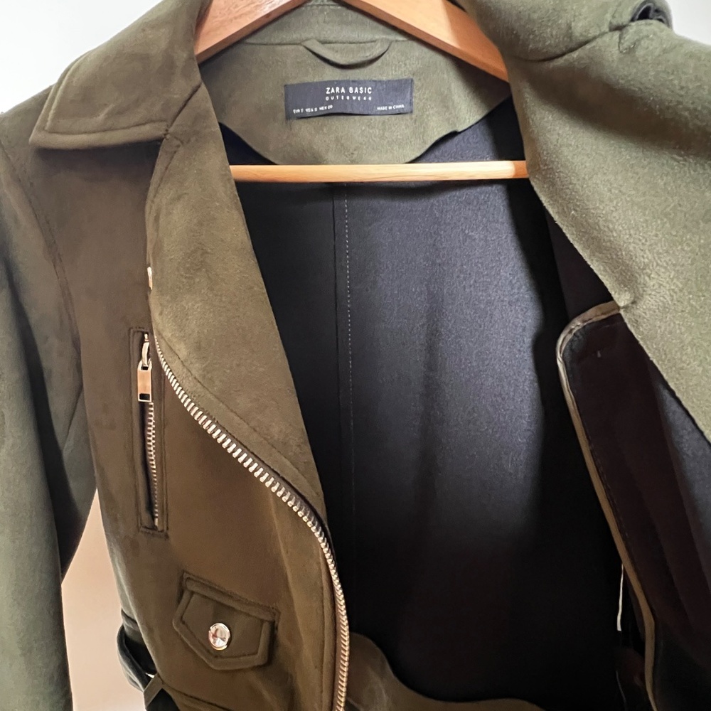 Zara Olive Green Cropped Moto Jacket - Picture 4 of 7
